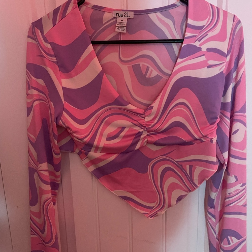 Trippy multi colored long sleeve crop top